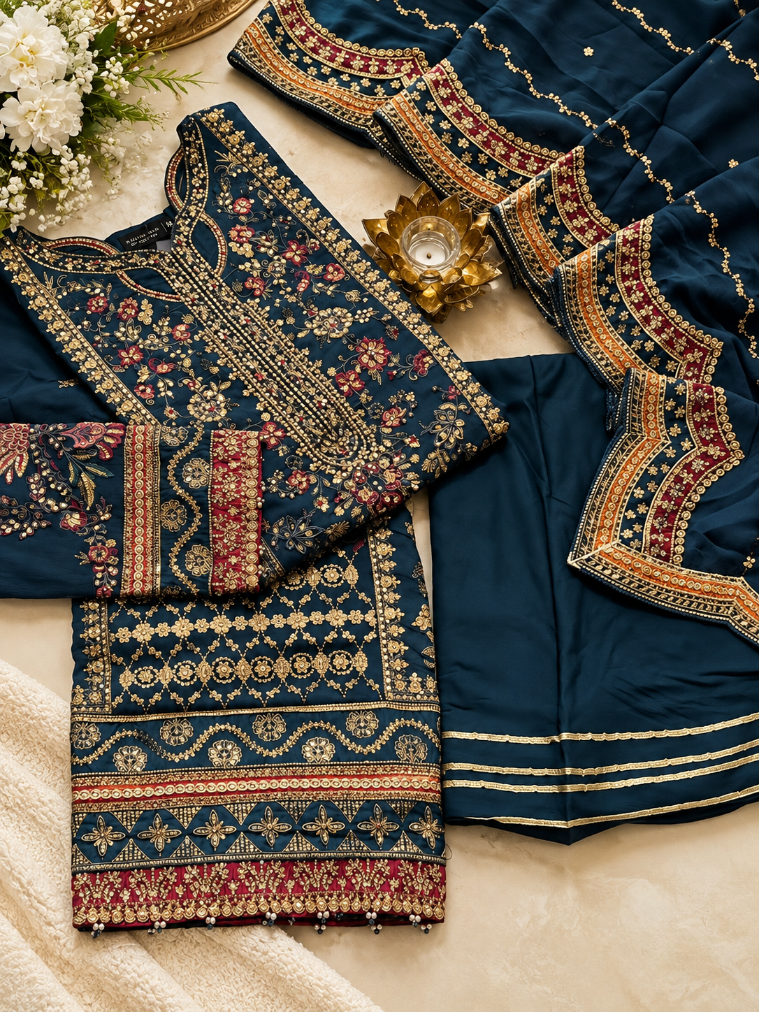 Royal Midnight Blue Embroidered Sharara Suit  Elegance Meets Royalty ✨