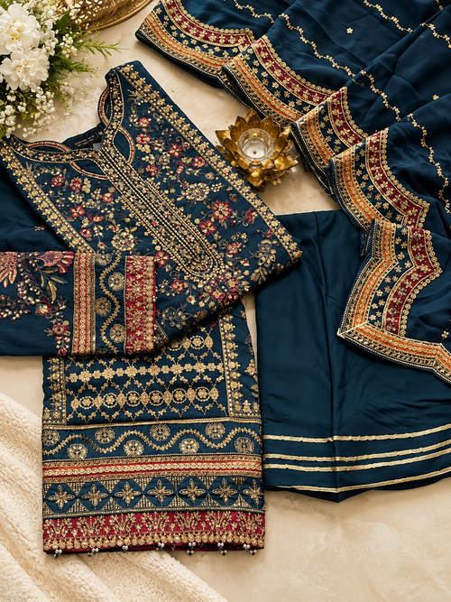 Royal Midnight Blue Embroidered Sharara Suit  Elegance Meets Royalty ✨
