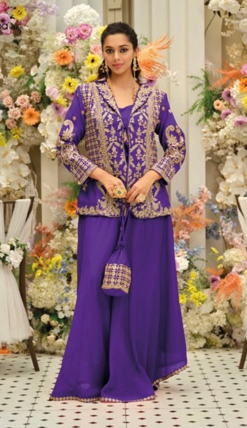 Royal Amethyst Embroidered 3-Piece Ensemble