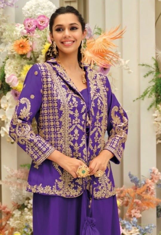 Royal Amethyst Embroidered 3-Piece Ensemble